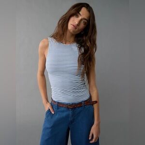 American Eagle Open Back Bodysuit Blue & White Stripes Size XL